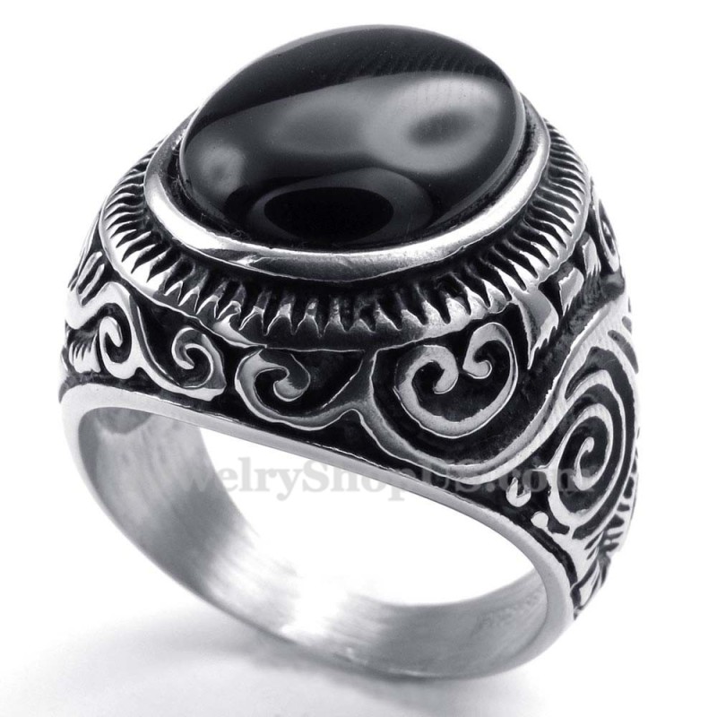 Inel De Titan Cu Piatră Ornamentală Neagră Inel De Titan Cu Piatră Ornamentală Neagră