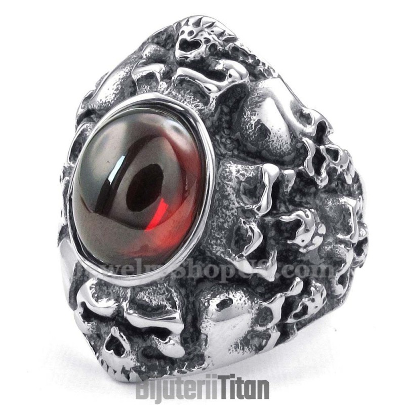 Inel De Craniu Din Titan Cu Zirconiu Roșu