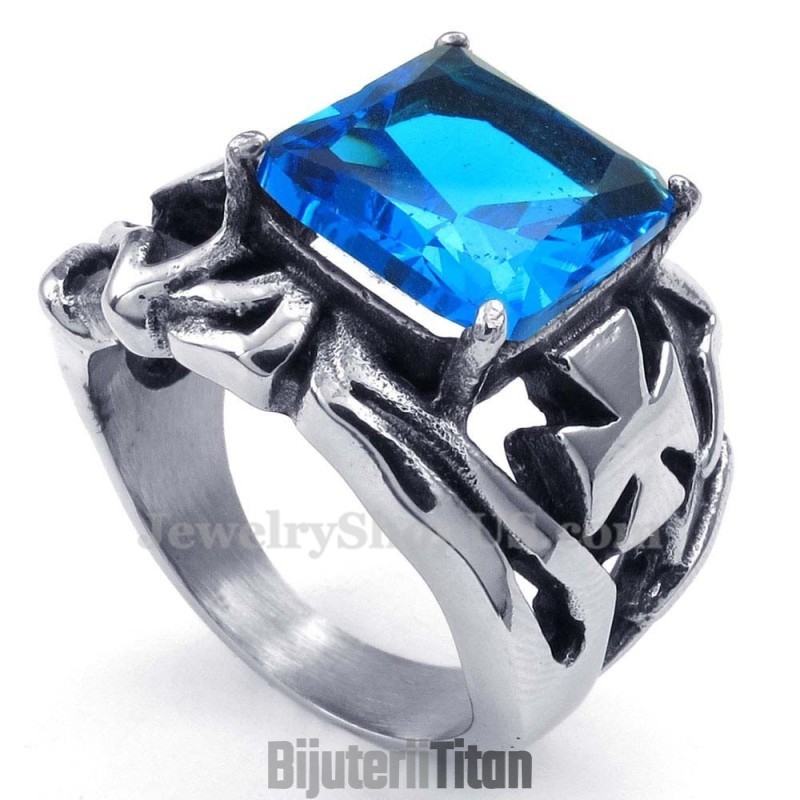 Inel De Titan Cu Piatră Ornamentală Albastră Inel De Titan Cu Piatră Ornamentală Albastră