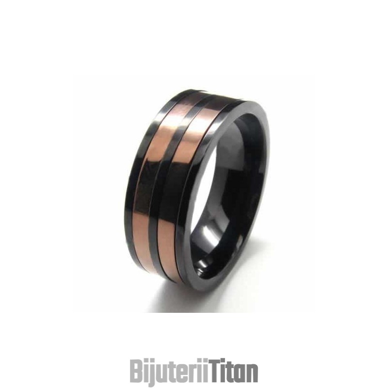 Inel De Titan De 8 Mm Cu Două Cercuri Încrustate, Cu Bandă De Curte