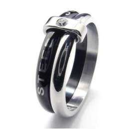 Inel De Titan Cu Două Cercuri Și Diamante De 8 Mm, Încrustat Cu Bandă De Curte
