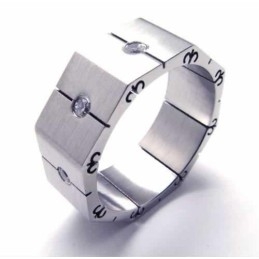 Inel De Titan Cu Diamante De 8 Mm Și Incrustații De Culoare Neagră