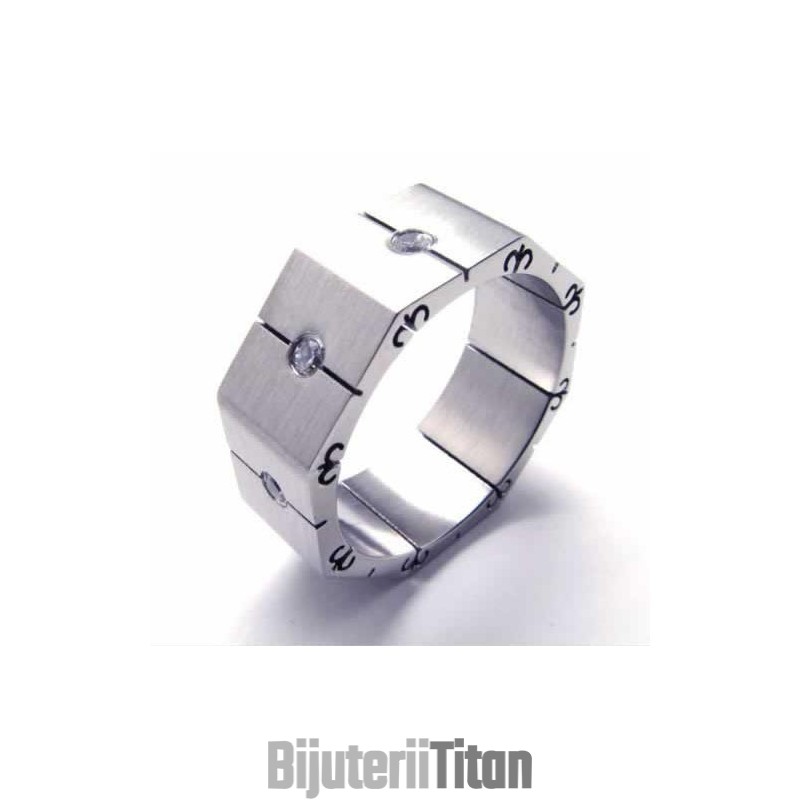 Inel De Titan Cu Diamante De 8 Mm Și Incrustații De Culoare Neagră