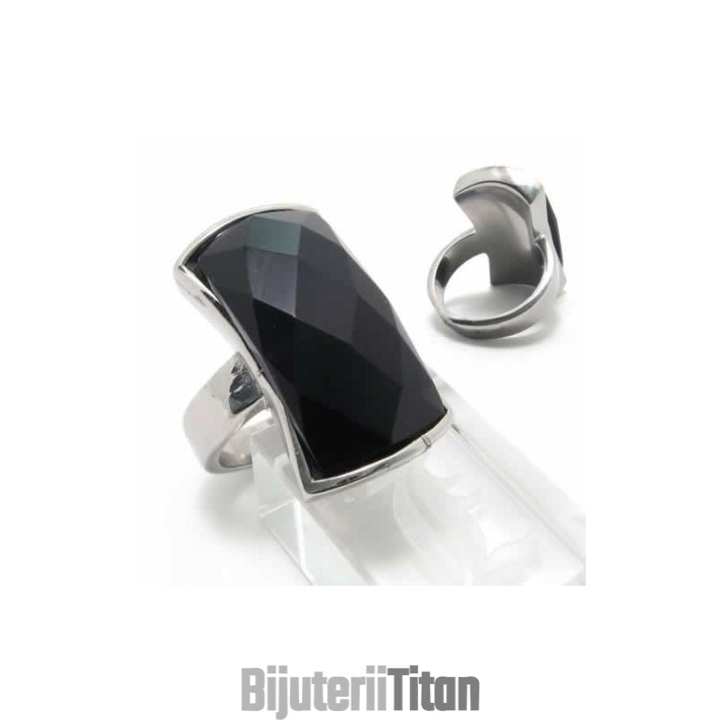 Inel Cu Agat Negru, 13 Mm, Încrustat În Titan, Cu Bandă De Curte Inel Cu Agat Negru, 13 Mm, Încrustat În Titan, Cu Bandă De Curte