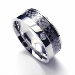 Inel De Titan Cu Diamante De 8 Mm Și Incrustații De Culoare Neagră