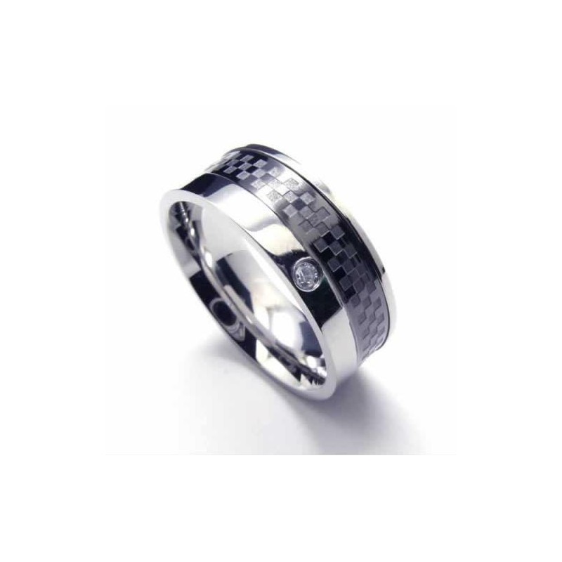 Inel De Titan Cu Diamante De 8 Mm Și Incrustații De Culoare Neagră