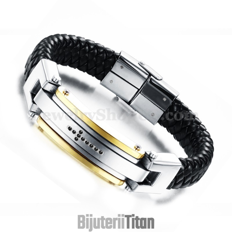 Brățară Bărbătească Din Piele Și Titan Cu Cruce C918