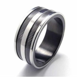 Inel Din Titan Negru Cu Două Caneluri De 8 Mm