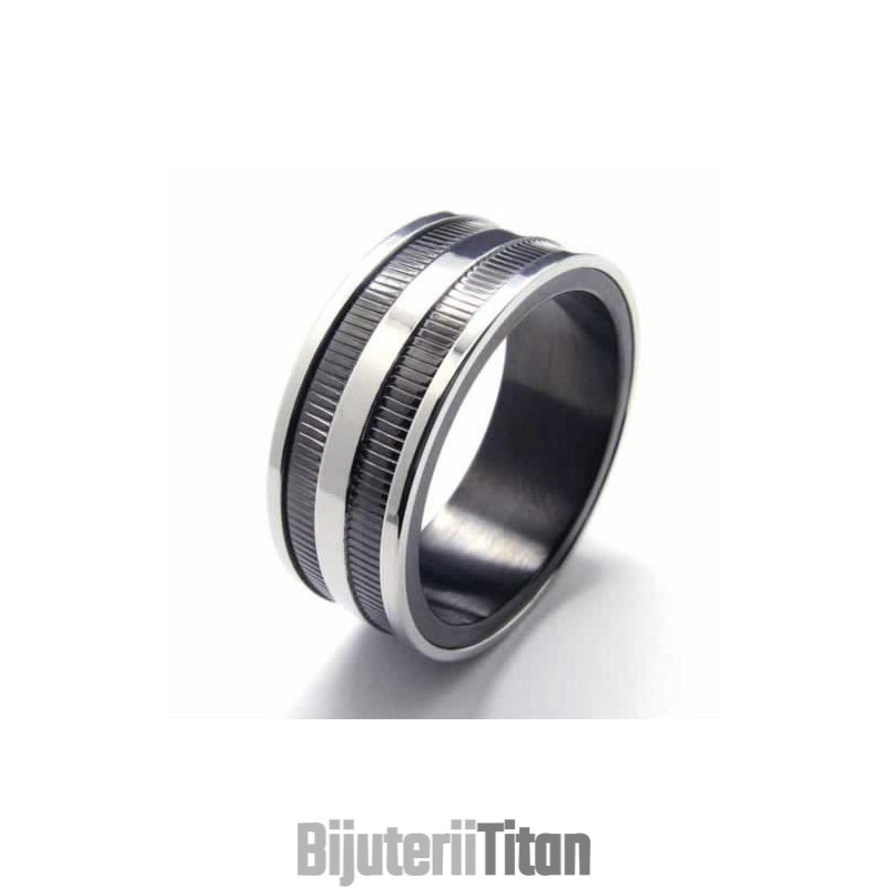Inel Din Titan Negru Cu Două Caneluri De 8 Mm Inel Din Titan Negru Cu Două Caneluri De 8 Mm