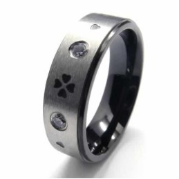 Inel De Titan Cu Trifoi Cu Patru Foi Și Diamante, Încrustat Cu 6 Mm