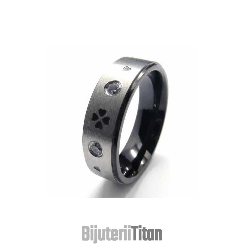 Inel De Titan Cu Trifoi Cu Patru Foi Și Diamante, Încrustat Cu 6 Mm