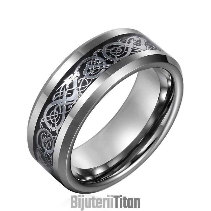 Inele De Tungsten Cu Personalitate La Modă Pentru Bărbați Cu Modele De Dragon