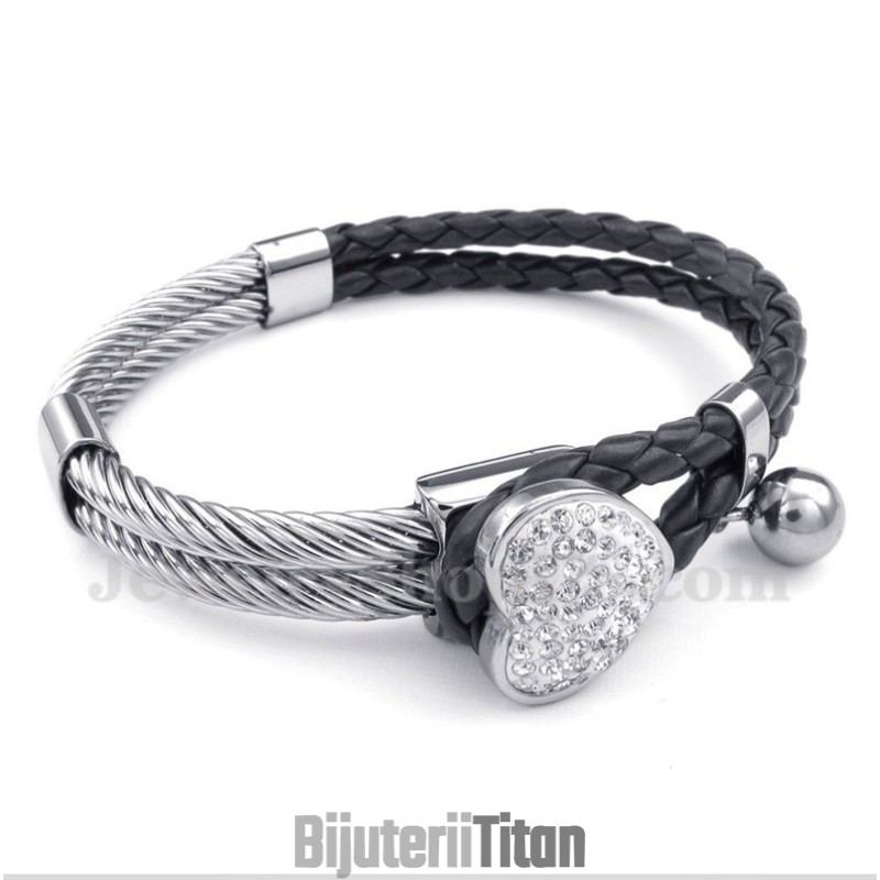 Brățară Bărbătească Din Piele, Titan, În Formă De Inimă