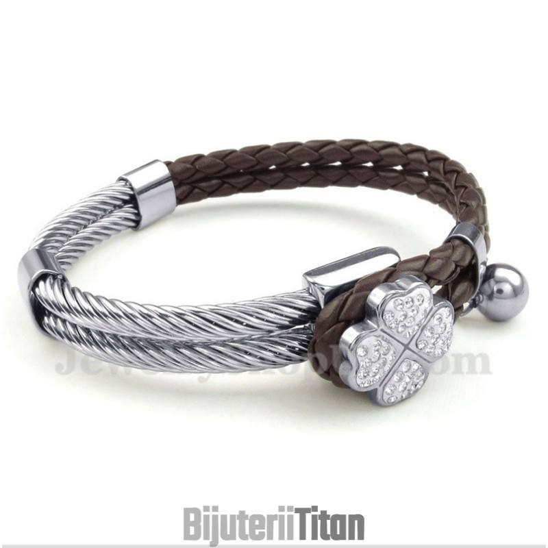 Brățară Bărbătească Din Piele Și Titan Clover