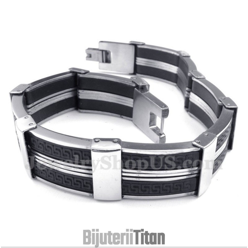 Brățară Bărbătească Din Cauciuc Și Titan Cu Model De Meandră Grecească