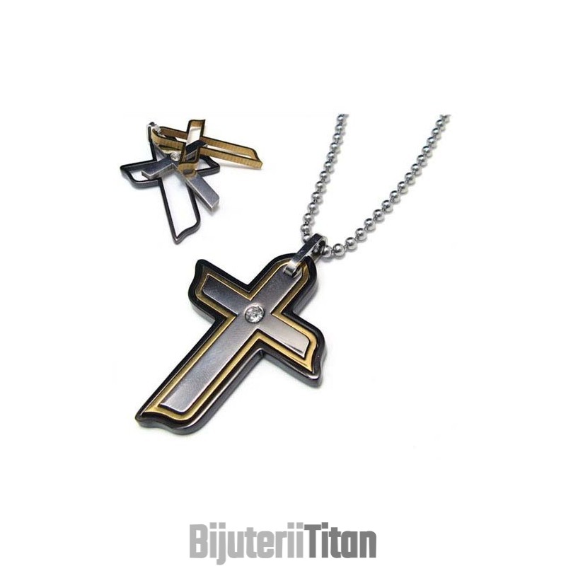 Pandantiv Din Titan Cu Cruce De Diamant În Trei Părți Pandantiv Din Titan Cu Cruce De Diamant În Trei Părți