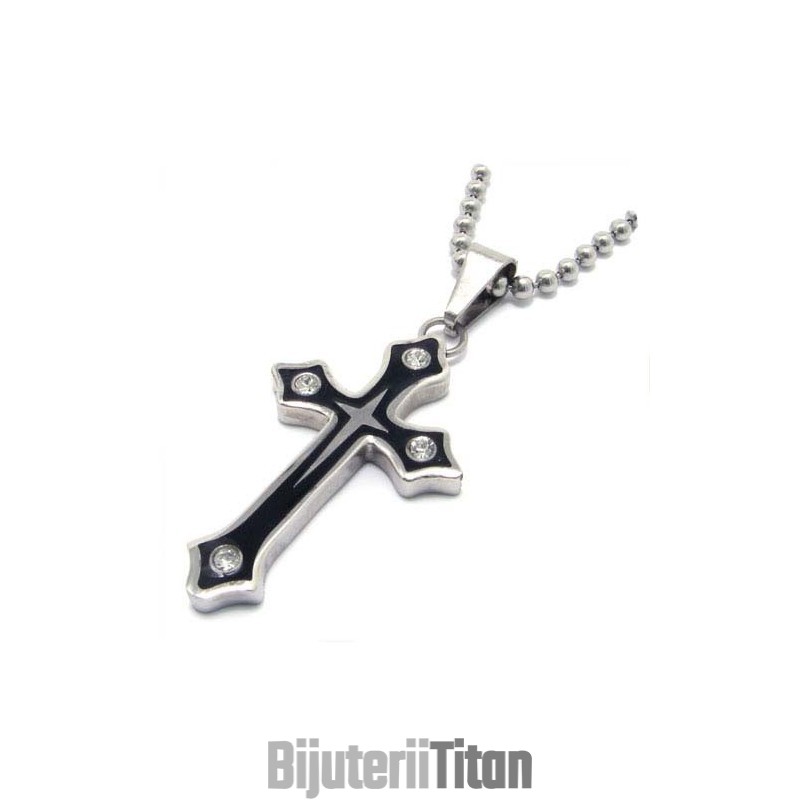 Pandantiv Din Titan Cu Cruce Neagră La Modă Și Diamante Pandantiv Din Titan Cu Cruce Neagră La Modă Și Diamante
