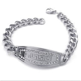 Brățară Bărbătească Din Titan Cu Diamant, Model Grecesc De Meandri
