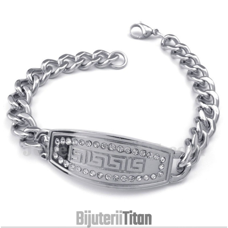 Brățară Bărbătească Din Titan Cu Diamant, Model Grecesc De Meandri Brățară Bărbătească Din Titan Cu Diamant, Model Grecesc De Meandri
