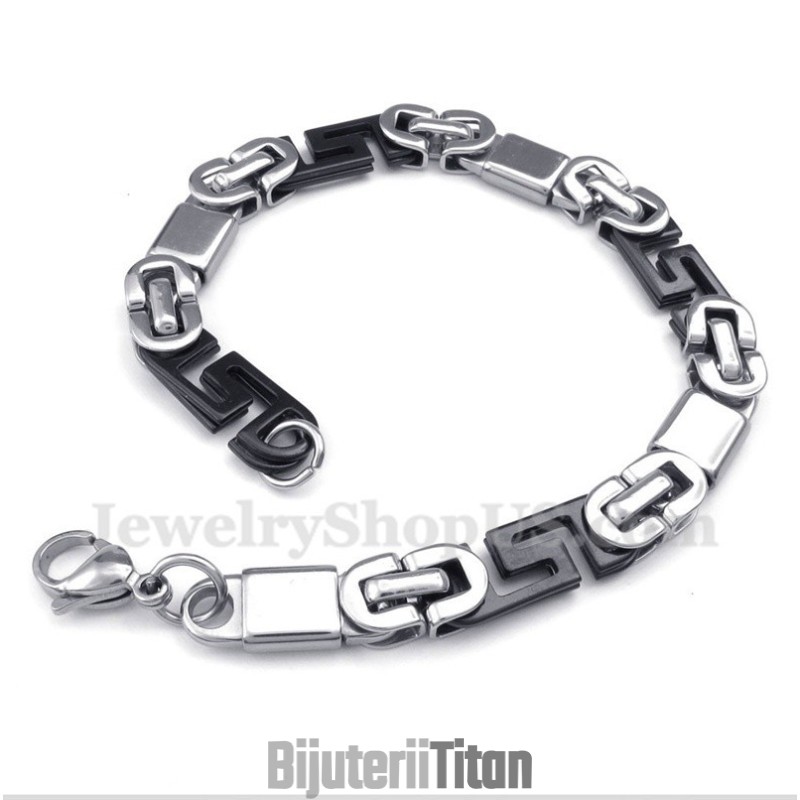 Brățară Bărbătească Din Titan Cu Model Grecesc De Meandri, Neagră Brățară Bărbătească Din Titan Cu Model Grecesc De Meandri, Neagră