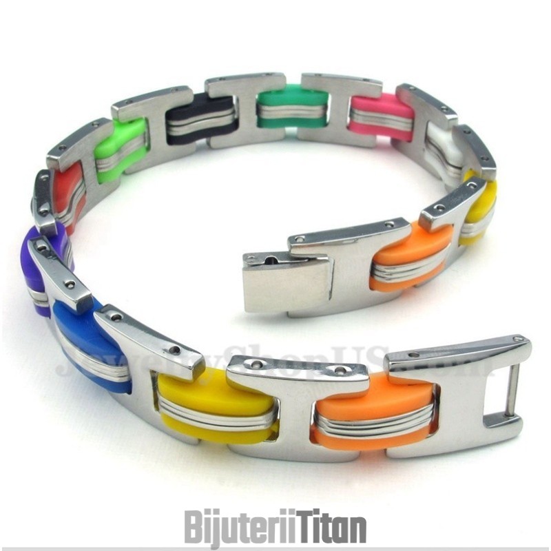 Brățară Bărbătească Din Titan Și Cauciuc Colorat