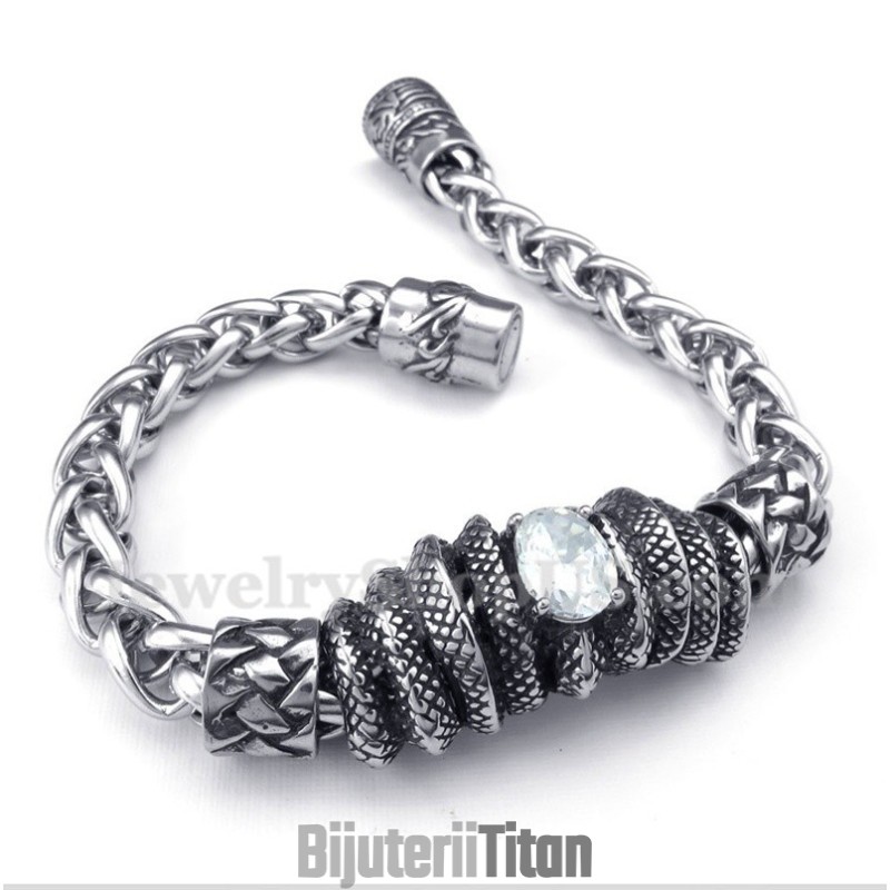 Brățară Bărbătească Din Titan Turnat Cu Diamante Albe Brățară Bărbătească Din Titan Turnat Cu Diamante Albe
