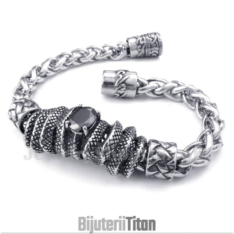 Brățară Bărbătească Din Titan Turnat Cu Diamant Negru