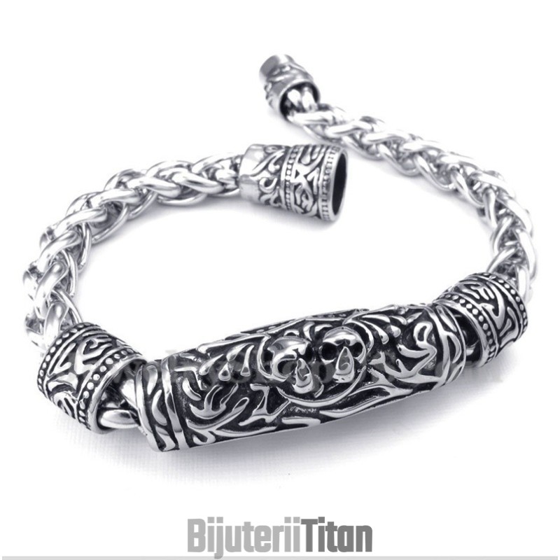 Brățară Bărbătească Cu Craniu Turnat Din Titan