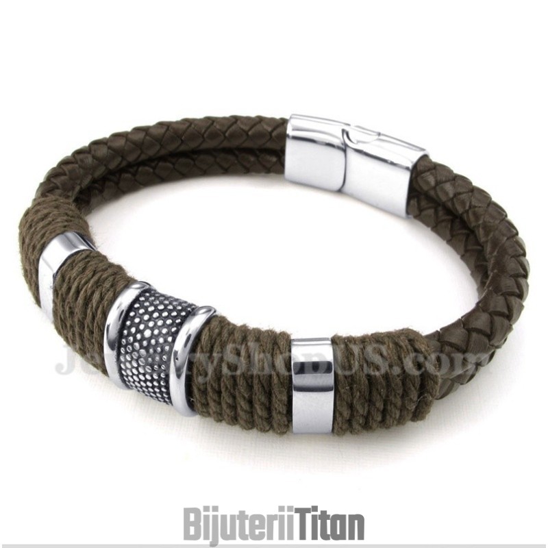 Brățară Din Piele Și Titan Pentru Bărbați Brățară Din Piele Și Titan Pentru Bărbați