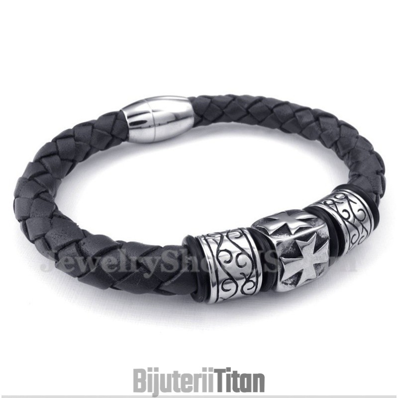 Brățară Din Piele Și Titan Pentru Bărbați Brățară Din Piele Și Titan Pentru Bărbați