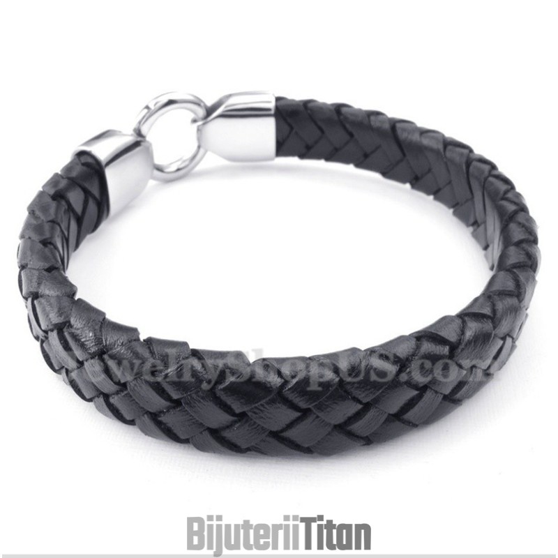Brățară Bărbătească Din Piele Neagră Din Titan Brățară Bărbătească Din Piele Neagră Din Titan