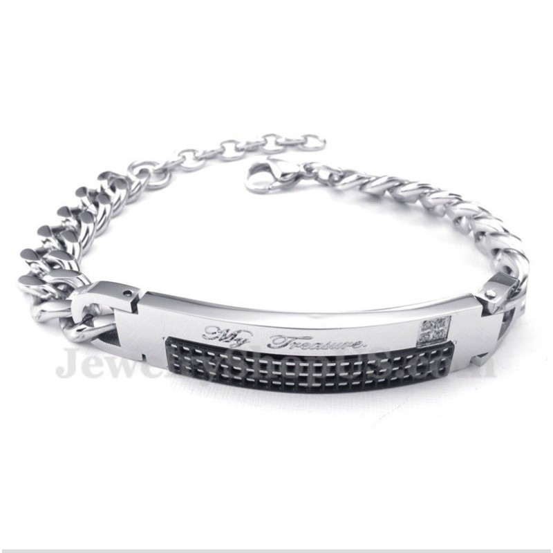 Brățară Bărbătească Din Titan Cu Diamant Negru Pentru Cupluri