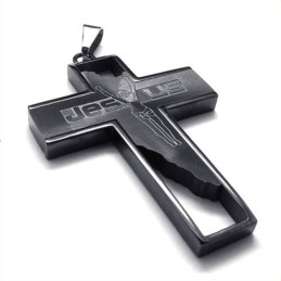 Pandantiv Din Titan Cu Crucea Lui Isus (Negru)