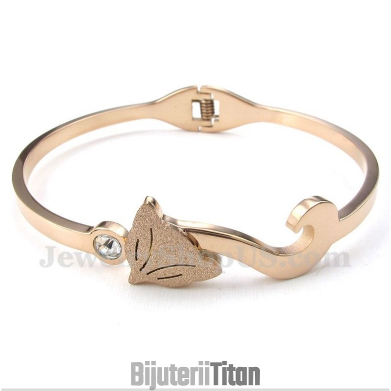 Brățară Bărbătească Din Titan, Aur Roz, Cu Model Vulpe Brățară Bărbătească Din Titan, Aur Roz, Cu Model Vulpe