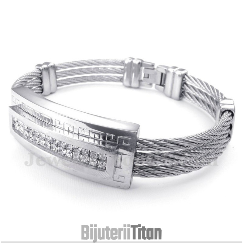 Brățară Bărbătească Din Titan Cu Cablu Și Diamant Brățară Bărbătească Din Titan Cu Cablu Și Diamant