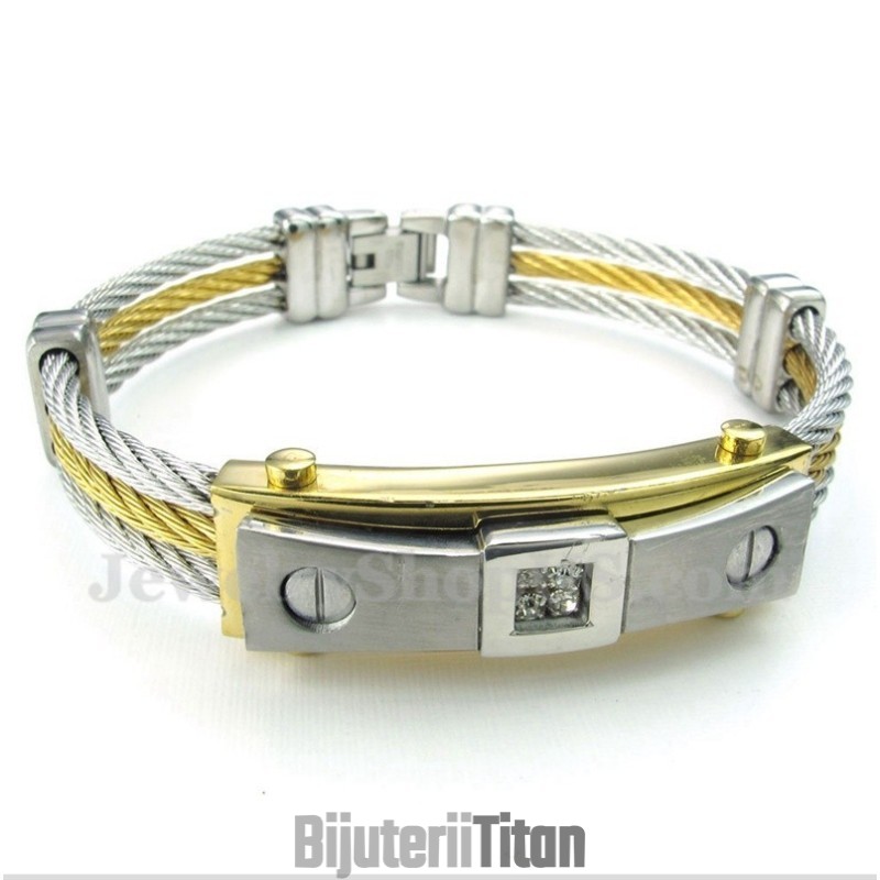 Brățară Bărbătească Din Titan Cu Cablu Și Diamant