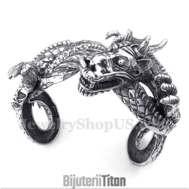 Brățară Bărbătească Cu Dragon Turnat Din Titan
