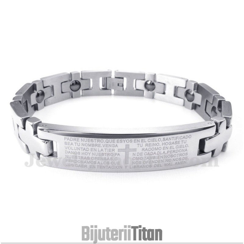 Brățară Magnetică Pentru Bărbați Cu Cruce Din Titan Și Versete Biblice