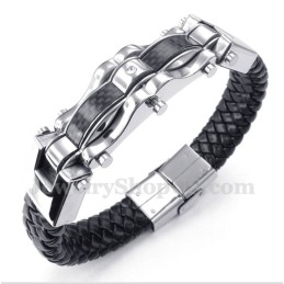 Brățară Bărbătească Din Piele, Fibră De Carbon Și Titan