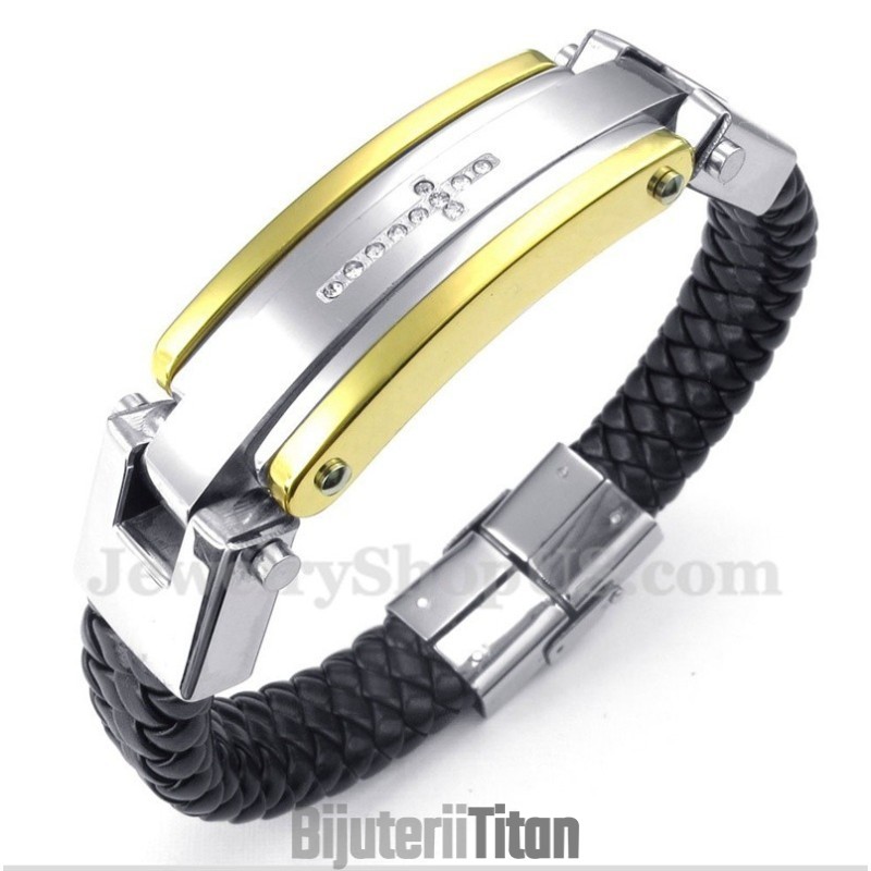 Brățară Bărbătească Din Piele Cu Cruce Din Titan Și Diamant Brățară Bărbătească Din Piele Cu Cruce Din Titan Și Diamant