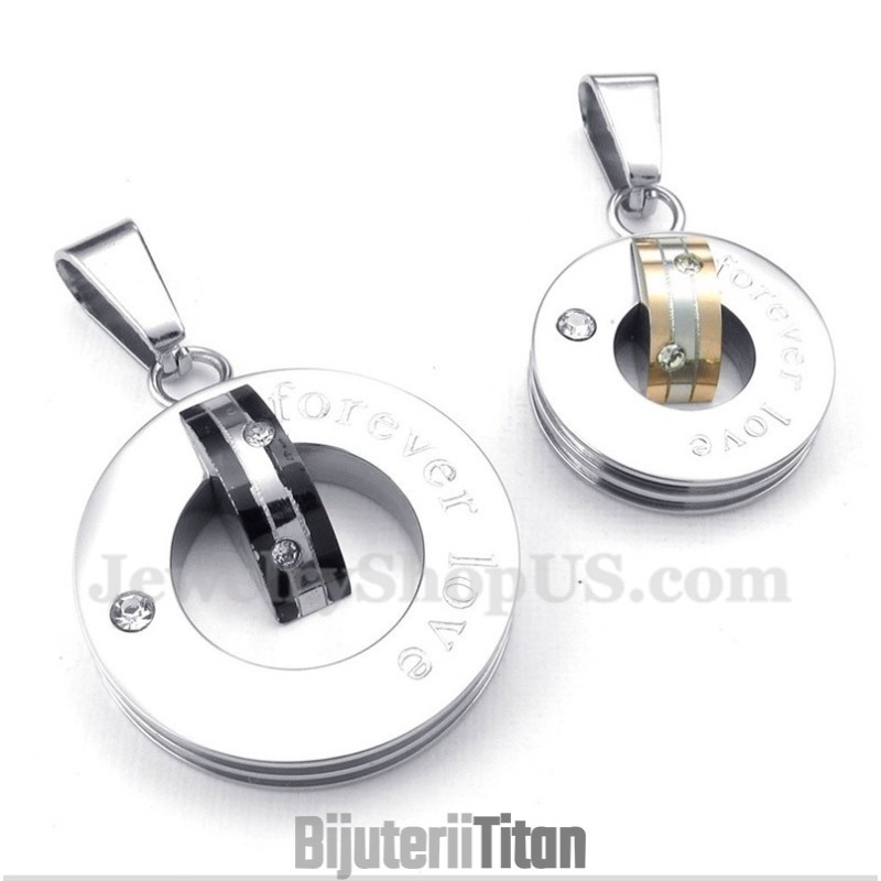 Pandantiv Rotund Din Titan Cu Diamant Pentru Cuplu, Dragoste Forever, Cu Lanț Gratuit (O Pereche) Pandantiv Rotund Din Titan Cu Diamant Pentru Cuplu, Dragoste Forever, Cu Lanț Gratuit (O Pereche)