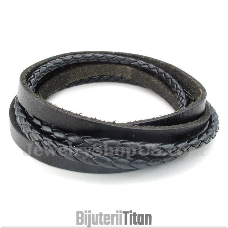 Brățară Bărbătească Din Piele Neagră Din Titan