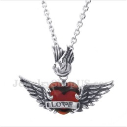 Pandantiv Bărbătesc Din Titan Cu Aripi De Diamant Roșu Love, Cu Lanț Gratuit