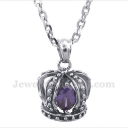 Pandantiv Bărbătesc Cu Coroană Din Titan, Cristal Violet, Cu Lanț Gratuit