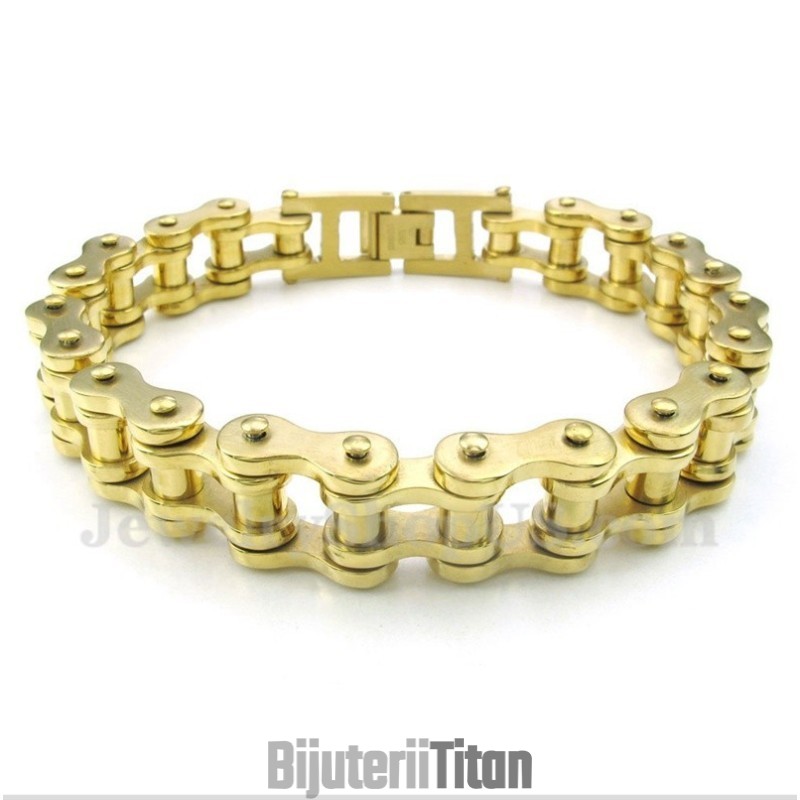 Brățară Bărbătească Din Titan Și Aur Cu Lanț De Bicicletă