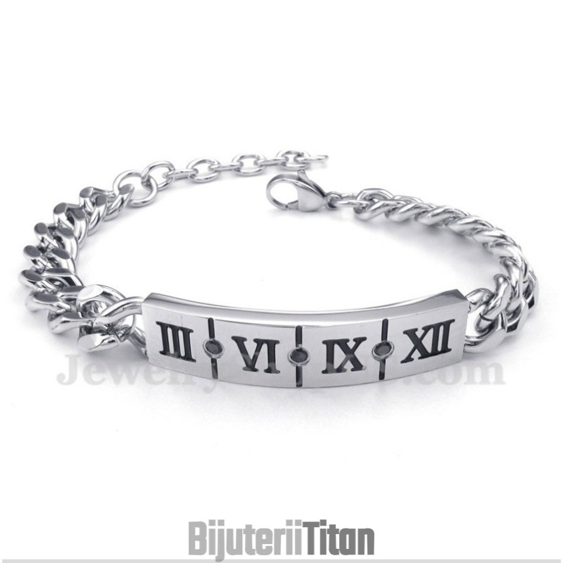Brățară Bărbătească Din Titan Cu Cifre Romane Și Diamante