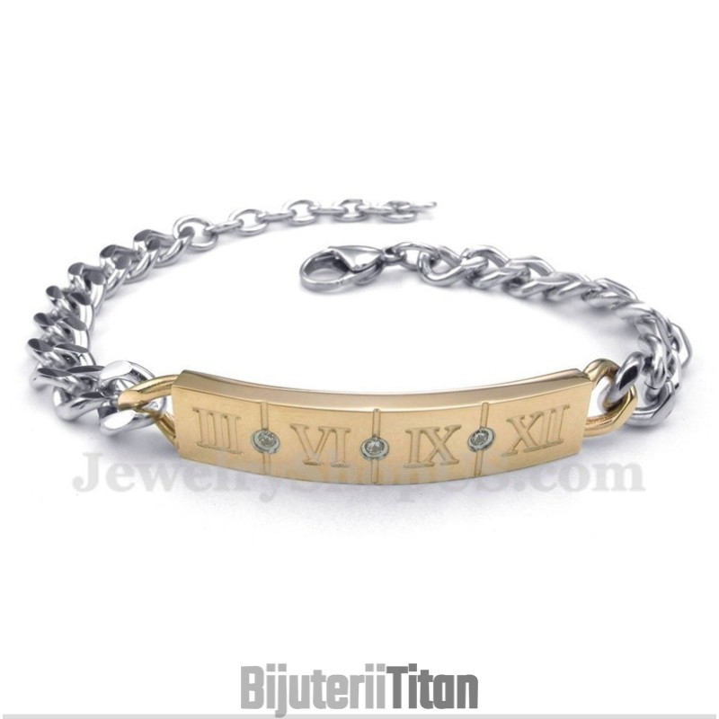 Brățară Bărbătească Din Titan Cu Cifre Romane Și Diamante Brățară Bărbătească Din Titan Cu Cifre Romane Și Diamante