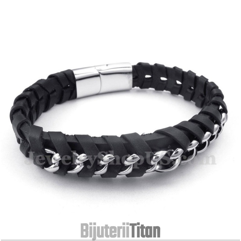 Brățară Din Piele Și Titan Pentru Bărbați
