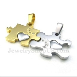 Pandantiv Pentru Cupluri Din Titan Și Aur, Puzzle, Cu Lanț Gratuit (O Pereche)