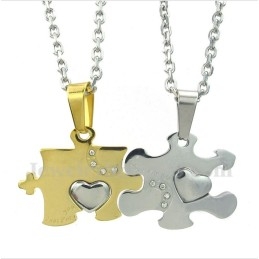 Pandantiv Pentru Cupluri Din Titan Și Aur, Puzzle, Cu Lanț Gratuit (O Pereche)
